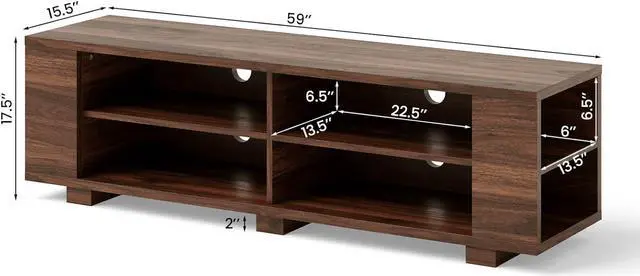 Alt view image 3 of 7 - Tangkula Wood TV Stand for TVs up to 65 Inch Flat Screen, Modern Entertainment Center with 8 Open Shelves, Universal TV Storage Cabinet for Living Room Bedroom, TV Console Table (Walnut)
