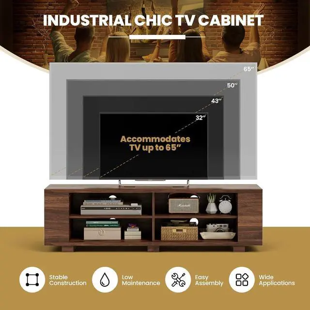 Alt view image 6 of 7 - Tangkula Wood TV Stand for TVs up to 65 Inch Flat Screen, Modern Entertainment Center with 8 Open Shelves, Universal TV Storage Cabinet for Living Room Bedroom, TV Console Table (Walnut)