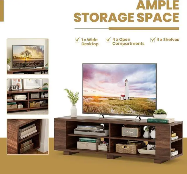 Alt view image 7 of 7 - Tangkula Wood TV Stand for TVs up to 65 Inch Flat Screen, Modern Entertainment Center with 8 Open Shelves, Universal TV Storage Cabinet for Living Room Bedroom, TV Console Table (Walnut)