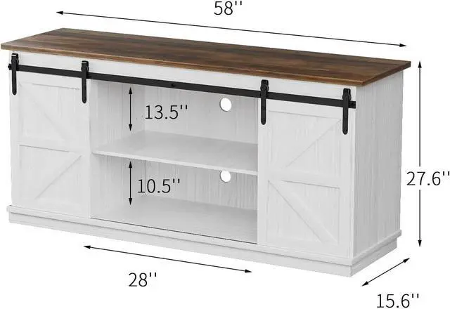 Alt view image 6 of 7 - ZPK Farmhouse TV Stand for 65 Inch TV, Modern Television Stands Mid Century Media Entertainment Center with Sliding Barn Doors and Storage Cabinets, Console Table for Living Room, Bedroom (White)