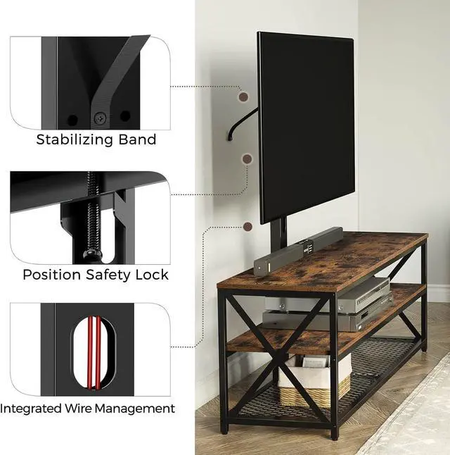 Alt view image 3 of 7 - Seventable TV Stand with Mount and Power Outlet 43", Swivel TV Stand Mount for 32/45/55/60/65/70 inch TVs, Height Adjustable TV Entertainment Center with Cable Management, Rustic Brown