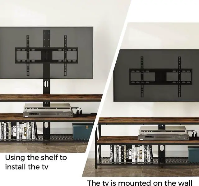 Alt view image 5 of 7 - Seventable TV Stand with Mount and Power Outlet 43", Swivel TV Stand Mount for 32/45/55/60/65/70 inch TVs, Height Adjustable TV Entertainment Center with Cable Management, Rustic Brown