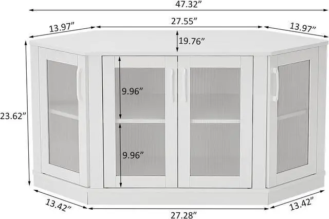 Alt view image 2 of 7 - Panana Corner TV Stand, 47 Inch TV Media Console Table with 4 Doors and Shelves, Living Room Storage Entertainment Center for TVs up to 55 Inch (White)