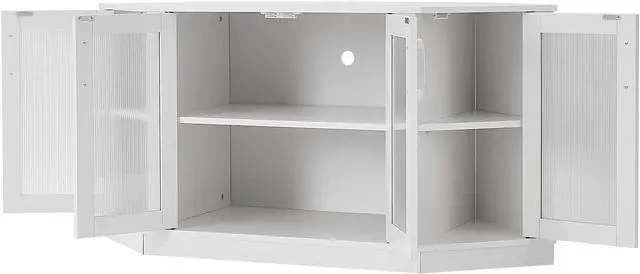 Alt view image 5 of 7 - Panana Corner TV Stand, 47 Inch TV Media Console Table with 4 Doors and Shelves, Living Room Storage Entertainment Center for TVs up to 55 Inch (White)