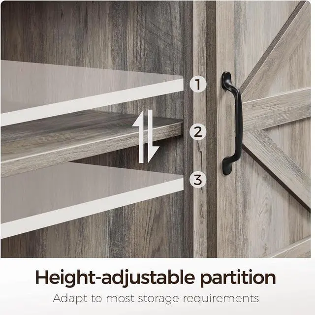 Alt view image 7 of 7 - Yaheetech TV Stand for 65 Inch TV, Farmhouse TV Console Table for Living Room, Tall Entertainment Center with Double Barn Doors for Bedroom, Gray