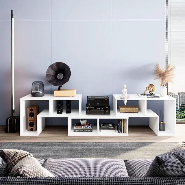 Alt view image 5 of 7 - Tangkula 3 Pieces Console TV Stand, Free-Combination Entertainment Center for 50 55 60 65 Inch TV, Minimalist Modern TV Media Stand, DIY Open Storage Bookcase Shelf for Living Room (White)
