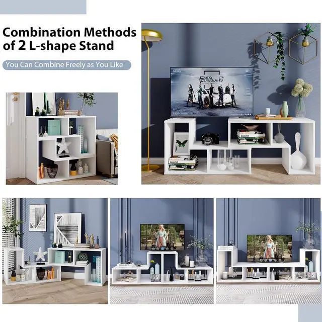 Alt view image 7 of 7 - Tangkula 3 Pieces Console TV Stand, Free-Combination Entertainment Center for 50 55 60 65 Inch TV, Minimalist Modern TV Media Stand, DIY Open Storage Bookcase Shelf for Living Room (White)