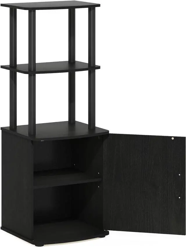 Main image of Furinno Turn-N-Tube Tall TV Entertainment Side Table Display Rack with Storage Cabinet, 2-Tier, Blackwood/Black