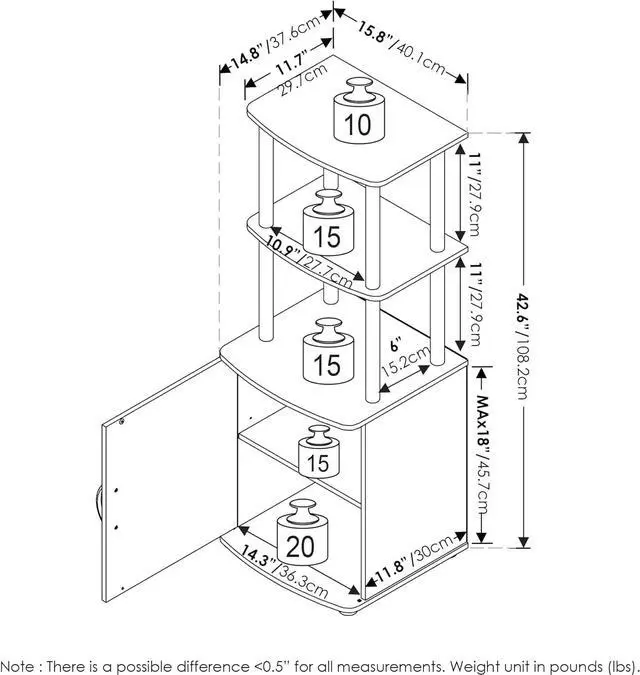 Alt view image 2 of 7 - Furinno Turn-N-Tube Tall TV Entertainment Side Table Display Rack with Storage Cabinet, 2-Tier, Blackwood/Black