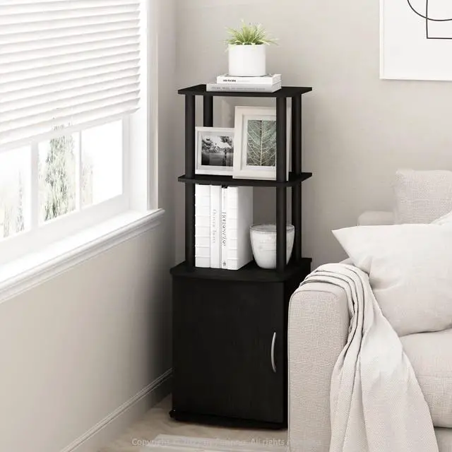 Alt view image 3 of 7 - Furinno Turn-N-Tube Tall TV Entertainment Side Table Display Rack with Storage Cabinet, 2-Tier, Blackwood/Black