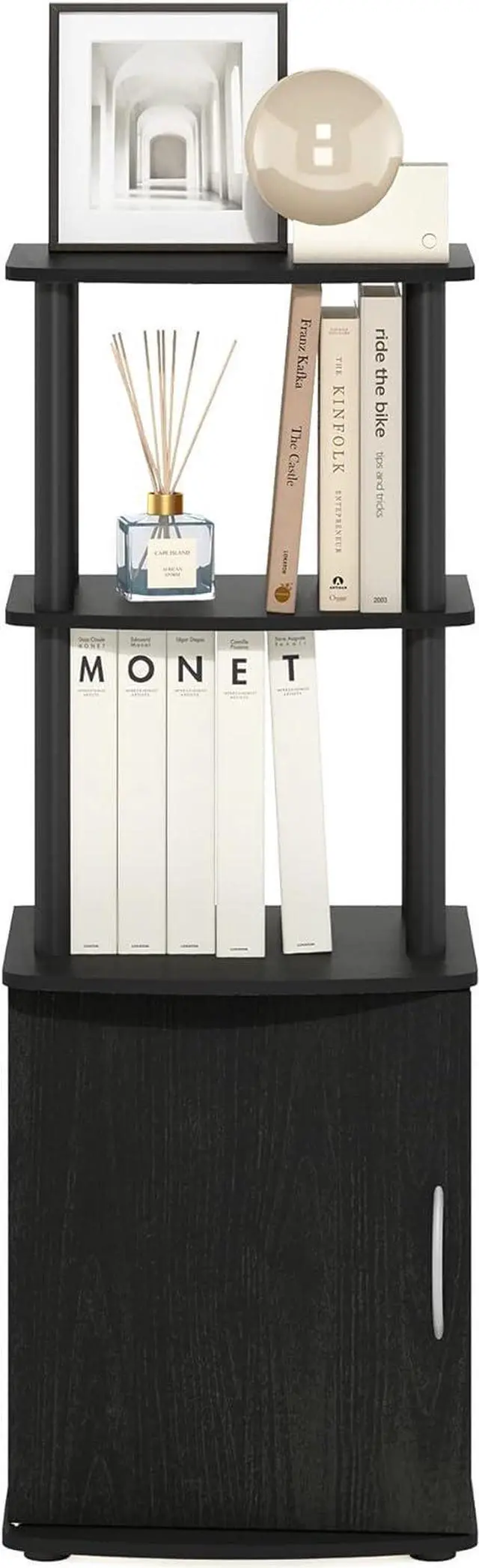 Alt view image 5 of 7 - Furinno Turn-N-Tube Tall TV Entertainment Side Table Display Rack with Storage Cabinet, 2-Tier, Blackwood/Black