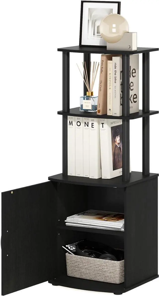 Alt view image 6 of 7 - Furinno Turn-N-Tube Tall TV Entertainment Side Table Display Rack with Storage Cabinet, 2-Tier, Blackwood/Black