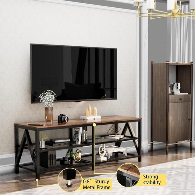 Alt view image 2 of 7 - Katrawu TV Stand for 60 65 Inch TV, Long 55" Entertainment Center 3-Tier TV Console Steel Frame Industrial Style TV Cabinet with Metal Frame for Living Room, Rustic Brown Wooden and Black