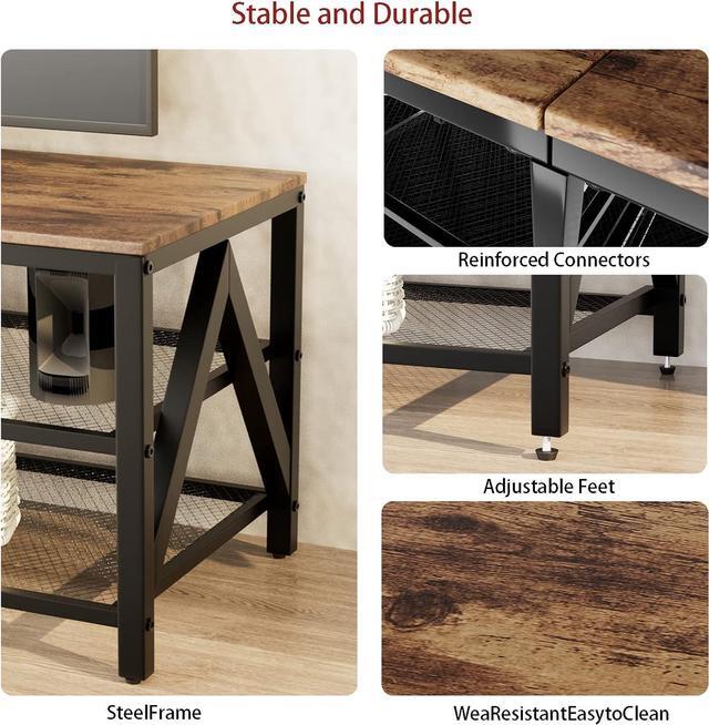 Alt view image 3 of 7 - Katrawu TV Stand for 60 65 Inch TV, Long 55" Entertainment Center 3-Tier TV Console Steel Frame Industrial Style TV Cabinet with Metal Frame for Living Room, Rustic Brown Wooden and Black