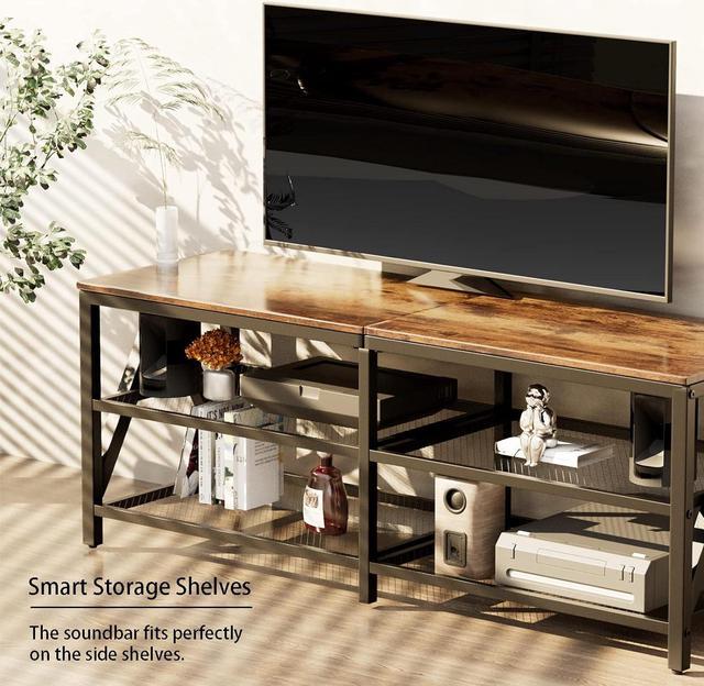 Alt view image 4 of 7 - Katrawu TV Stand for 60 65 Inch TV, Long 55" Entertainment Center 3-Tier TV Console Steel Frame Industrial Style TV Cabinet with Metal Frame for Living Room, Rustic Brown Wooden and Black