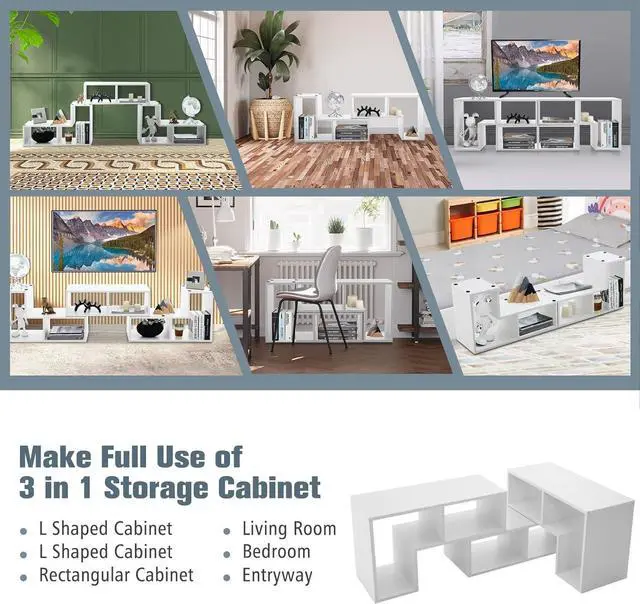 Alt view image 4 of 7 - GOFLAME 3 Pieces TV Console Stand, Modern Entertainment Center for 50 55 60 65 Inch Flat Screen TV, Free Combination Bookcase for Storage & Display, Suitable for Living Room, Bedroom (White)