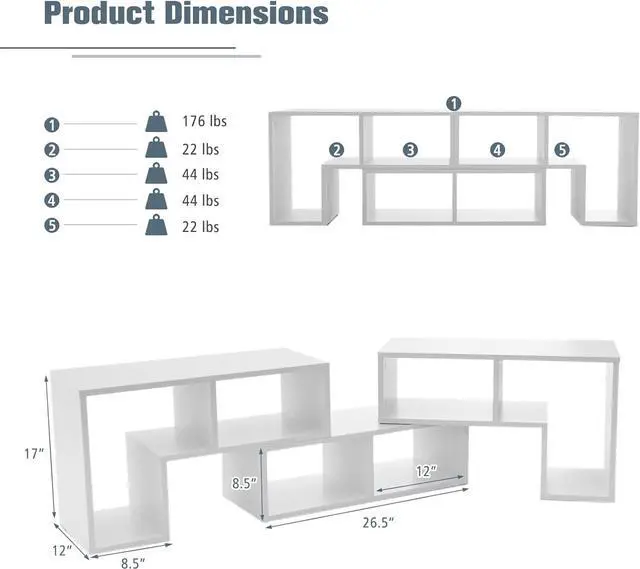 Alt view image 6 of 7 - GOFLAME 3 Pieces TV Console Stand, Modern Entertainment Center for 50 55 60 65 Inch Flat Screen TV, Free Combination Bookcase for Storage & Display, Suitable for Living Room, Bedroom (White)