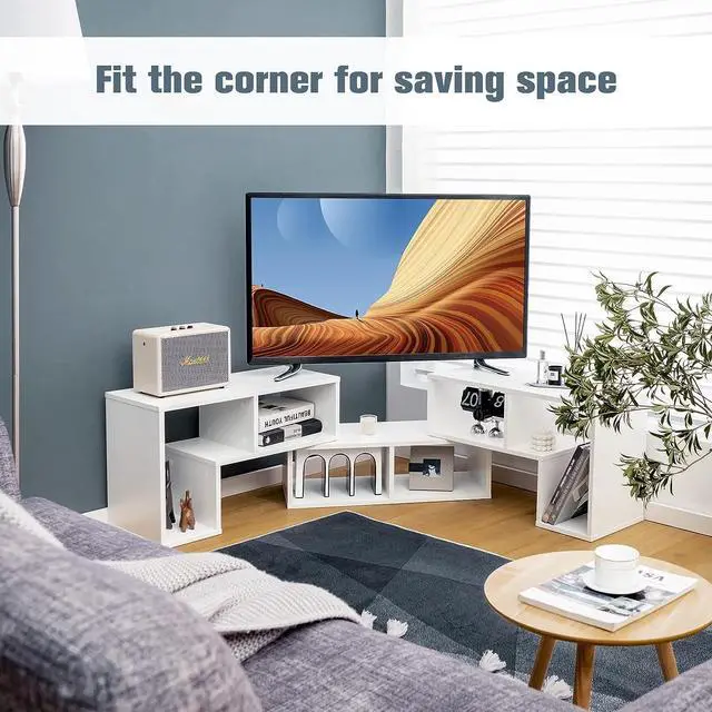 Alt view image 7 of 7 - GOFLAME 3 Pieces TV Console Stand, Modern Entertainment Center for 50 55 60 65 Inch Flat Screen TV, Free Combination Bookcase for Storage & Display, Suitable for Living Room, Bedroom (White)