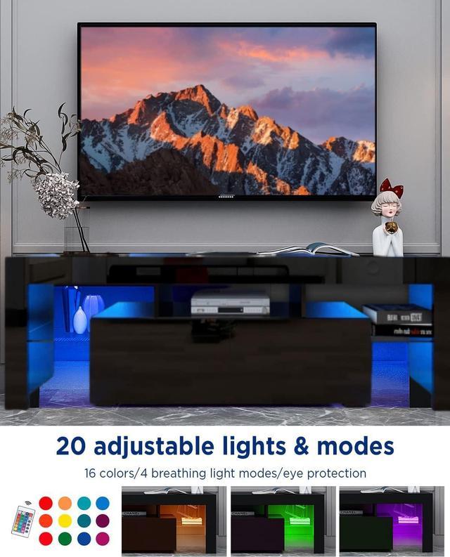 SANYOAC Black Stand for 55/60/65/70/75+ Inch Led TV, Modern Entertainment  Center with Storage and Shelves for Video Gaming, Living Room Bedroom