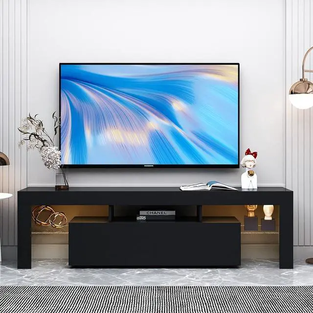 Alt view image 6 of 7 - BAMACAR LED TV Stand for 70 Inch TV, Black TV Stand 70 Inch TV Table, 50 55 60 65 70 Inch TV Stands for Living Room 60 65 70 Inch TV Console Black Entertainment Center for 70 65+ 65 60 55 50 Inch TV