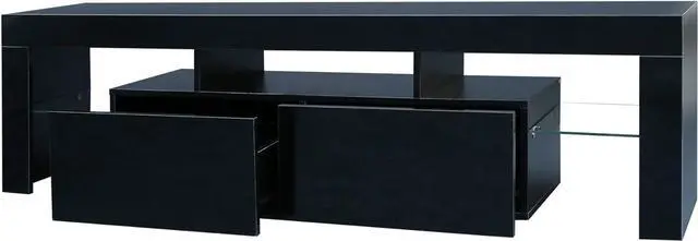 Alt view image 7 of 7 - BAMACAR LED TV Stand for 70 Inch TV, Black TV Stand 70 Inch TV Table, 50 55 60 65 70 Inch TV Stands for Living Room 60 65 70 Inch TV Console Black Entertainment Center for 70 65+ 65 60 55 50 Inch TV
