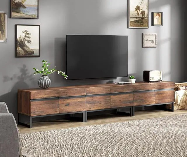 Main image of WAMPAT Modern TV Stand for 32-110 Inch TVs, Wood Entertainment Center with Metal Base Storage Cabinets, Media TV Console for Living Room, Brown, 3Pcs