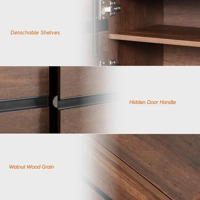 Alt view image 6 of 7 - WAMPAT Modern TV Stand for 32-110 Inch TVs, Wood Entertainment Center with Metal Base Storage Cabinets, Media TV Console for Living Room, Brown, 3Pcs