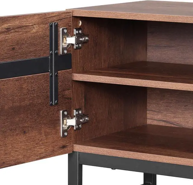 Alt view image 7 of 7 - WAMPAT Modern TV Stand for 32-110 Inch TVs, Wood Entertainment Center with Metal Base Storage Cabinets, Media TV Console for Living Room, Brown, 3Pcs