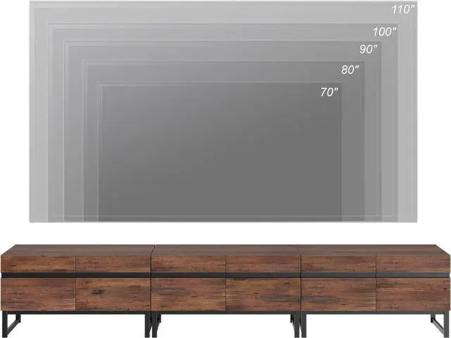 Alt view image 4 of 7 - WAMPAT Modern TV Stand for 32-110 Inch TVs, Wood Entertainment Center with Metal Base Storage Cabinets, Media TV Console for Living Room, Brown, 3Pcs