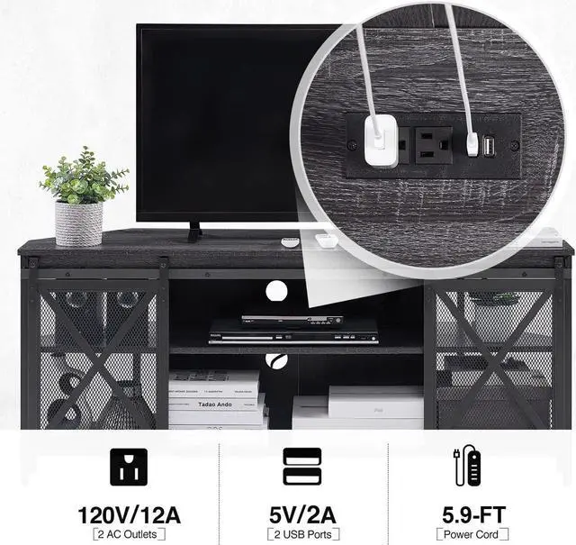 Alt view image 4 of 7 - HOMISSUE Corner TV Stand, Corner TV Stand for up to 65" TV, Industrial & Farmhouse Corner Entertainment Center w/Sliding Barn Door and Power Outlet, Corner TV Cabinet for Living Room, Grey