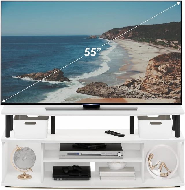 Alt view image 4 of 6 - Furinno Jaya 4-Tier TV Stand for TV up to 55 Inch, White