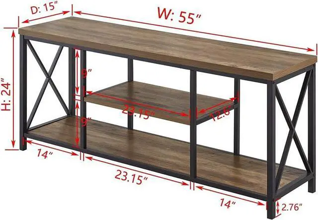 Alt view image 5 of 7 - FOLUBAN TV Stand for TV up to 65 inch, Rustic Wood and Metal Entertainment Center with Storage Shelves, Modern Industrial Media TV Console Table for Living Room, Oak 55 inch