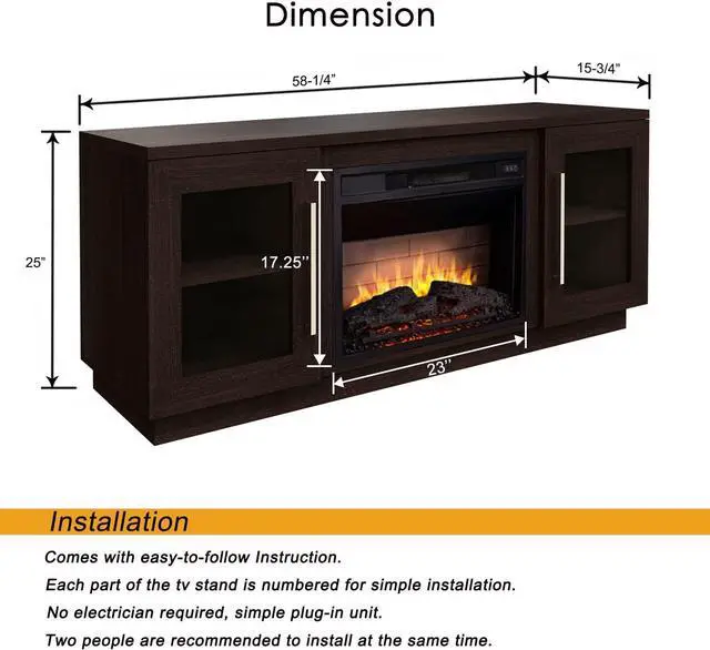 Alt view image 6 of 7 - Cheerway 3D Fireplace TV Stand for TVs up to 65, Wooden Media Entertainment Center Table & TV Cabinets w/ 6 Storage Shelves & Barn Door, Electric Fireplace w/Remote Control & Adjustable Flame