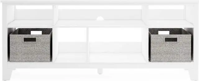 Alt view image 4 of 5 - MARTHA STEWART Living and Learning Kids' Media Console - Creamy White: Wooden TV Stand with Shelves and Fabric Bins  Storage Cubby Organizer for TV's up to 55 Inches