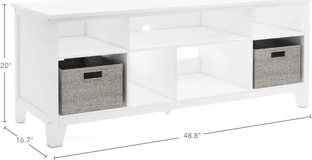 Alt view image 3 of 5 - MARTHA STEWART Living and Learning Kids' Media Console - Creamy White: Wooden TV Stand with Shelves and Fabric Bins  Storage Cubby Organizer for TV's up to 55 Inches