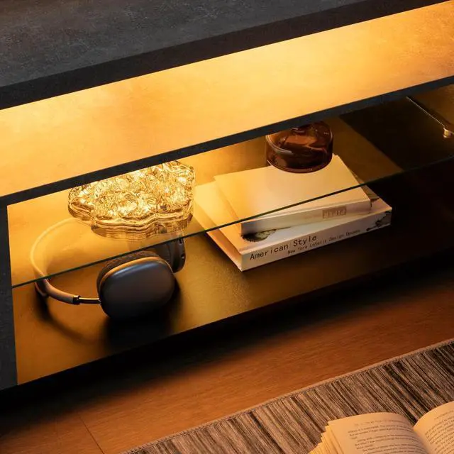 Alt view image 5 of 6 - Cubehom Grey TV Stand for 70" TV, LED Entertainment Center with Storage