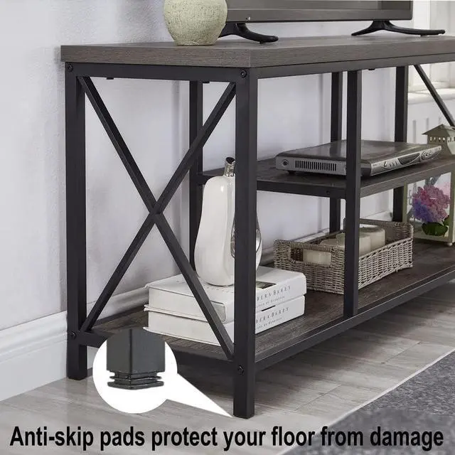 Alt view image 6 of 7 - EXCEFUR 55 inch TV Stand for TV up to 65 inch, Rustic Wood and Metal Media TV Console Table for Living Room, Grey