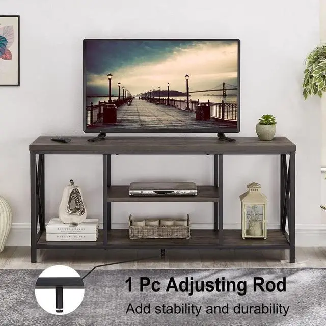 Alt view image 7 of 7 - EXCEFUR 55 inch TV Stand for TV up to 65 inch, Rustic Wood and Metal Media TV Console Table for Living Room, Grey