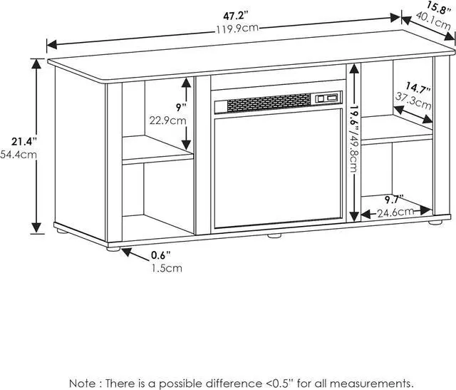 Alt view image 3 of 6 - Furinno Jensen Fireplace Entertainment Center TV Stand with Open Storage for TV up to 55 Inch, French Oak Grey