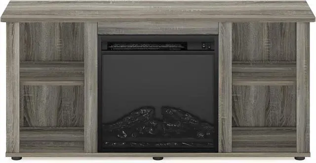 Alt view image 2 of 6 - Furinno Jensen Fireplace Entertainment Center TV Stand with Open Storage for TV up to 55 Inch, French Oak Grey