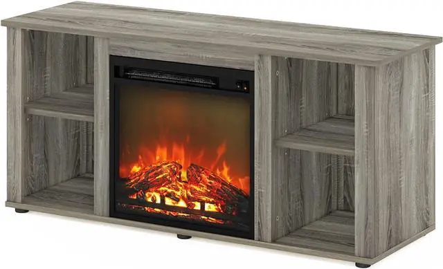 Alt view image 5 of 6 - Furinno Jensen Fireplace Entertainment Center TV Stand with Open Storage for TV up to 55 Inch, French Oak Grey