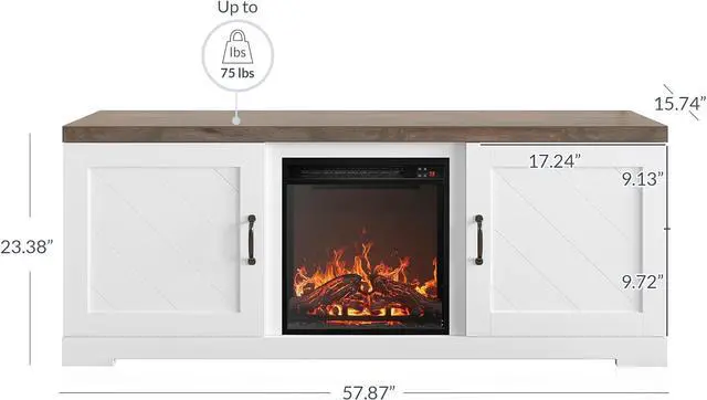 Alt view image 2 of 7 - BELLEZE Modern 58 Inch Farmhouse TV Stand with 18 Inch Electric Fireplace & Media Entertainment Center Console Table for TV up to 65 Inch with Storage Cabinets and Infrared Heater - Hilo (White)