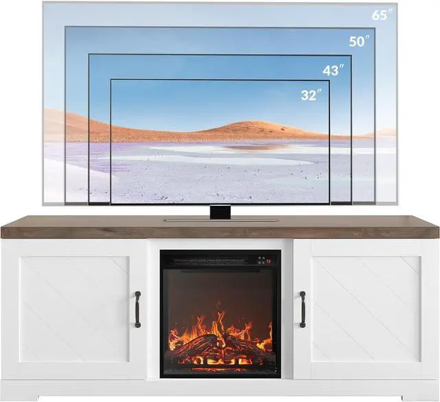 Alt view image 6 of 7 - BELLEZE Modern 58 Inch Farmhouse TV Stand with 18 Inch Electric Fireplace & Media Entertainment Center Console Table for TV up to 65 Inch with Storage Cabinets and Infrared Heater - Hilo (White)