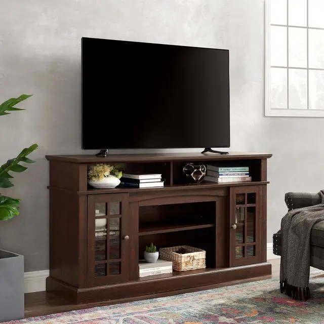 Alt view image 2 of 7 - SUNLIFER 58" Farmhouse Entertainment Center: Espresso Wood TV Stand for 60 Inch TV | Rustic Tall TV Console for Living Room with Storage Cabinet and Adjustable Shelves