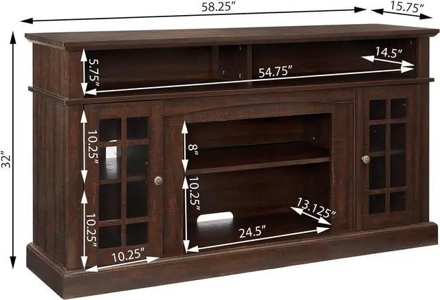 Alt view image 7 of 7 - SUNLIFER 58" Farmhouse Entertainment Center: Espresso Wood TV Stand for 60 Inch TV | Rustic Tall TV Console for Living Room with Storage Cabinet and Adjustable Shelves