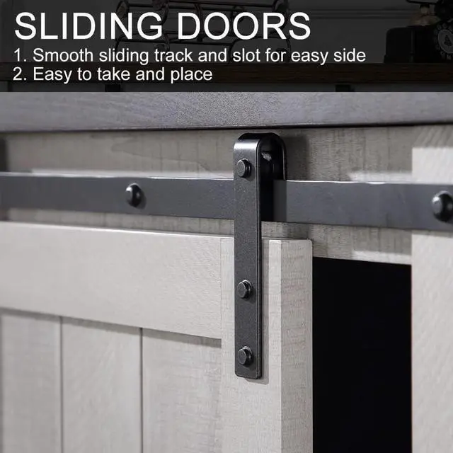 Alt view image 6 of 7 - Asifom White Grey Modern Farmhouse Wood TV Stand for 65 Inch TV, Rustic TV Console Media Entertainment Center Table Living Room Storage Cabinet with Sliding Barn Door Adjustable Shelves