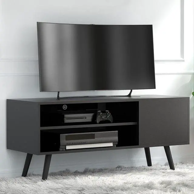 Alt view image 4 of 6 - Cozy Castle TV Stand for 50 Inch TV, Modern TV Console with Shelves for Living Room Bedroom, Black Entertainment Center for Flat Screen TV, Wood TV Stand for TVs up to 50", 43.3 inch