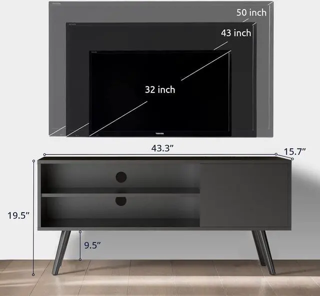 Alt view image 5 of 6 - Cozy Castle TV Stand for 50 Inch TV, Modern TV Console with Shelves for Living Room Bedroom, Black Entertainment Center for Flat Screen TV, Wood TV Stand for TVs up to 50", 43.3 inch