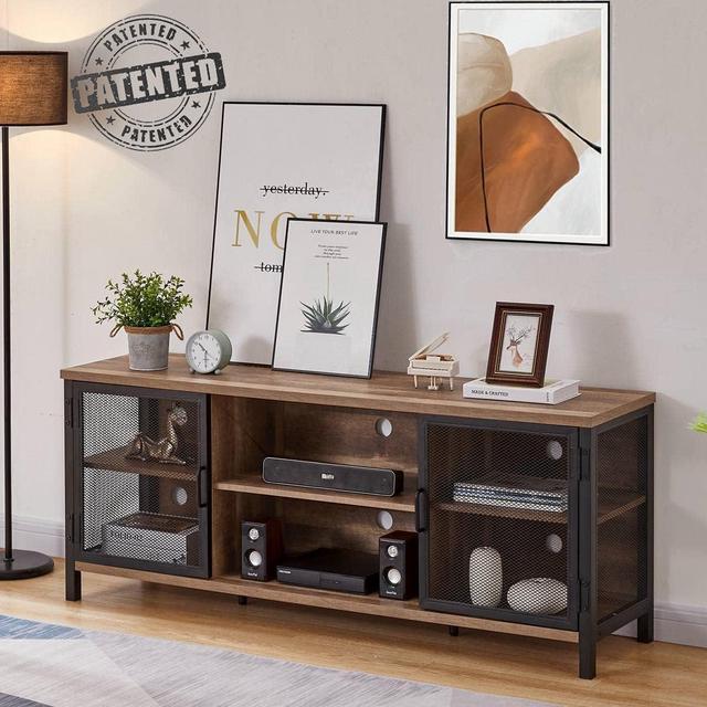 Alt view image 2 of 7 - FATORRI Industrial Entertainment Center for TVs up to 65 Inch, Rustic Wood TV Stand, Large TV Console and TV Cabinet for Living Room (60 Inch Wide, Rustic Oak)