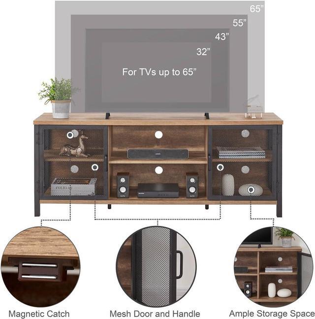 Alt view image 5 of 7 - FATORRI Industrial Entertainment Center for TVs up to 65 Inch, Rustic Wood TV Stand, Large TV Console and TV Cabinet for Living Room (60 Inch Wide, Rustic Oak)